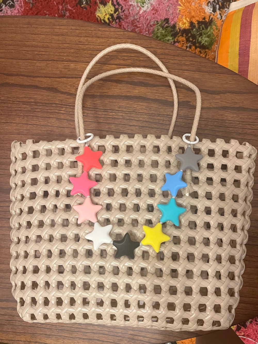 Woven Jelly Tote Bag with Multicolor Star Charms
